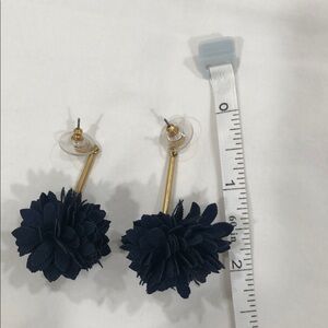 Gold and Blue Pom-Pom Earrings with Fluffy Texture